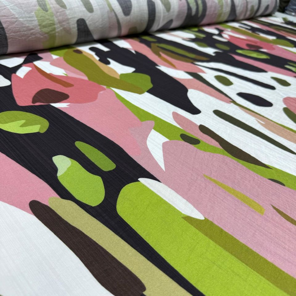 İpek Bambu Mango Şifon Kumaş Desenli Çok Renkli Çift En