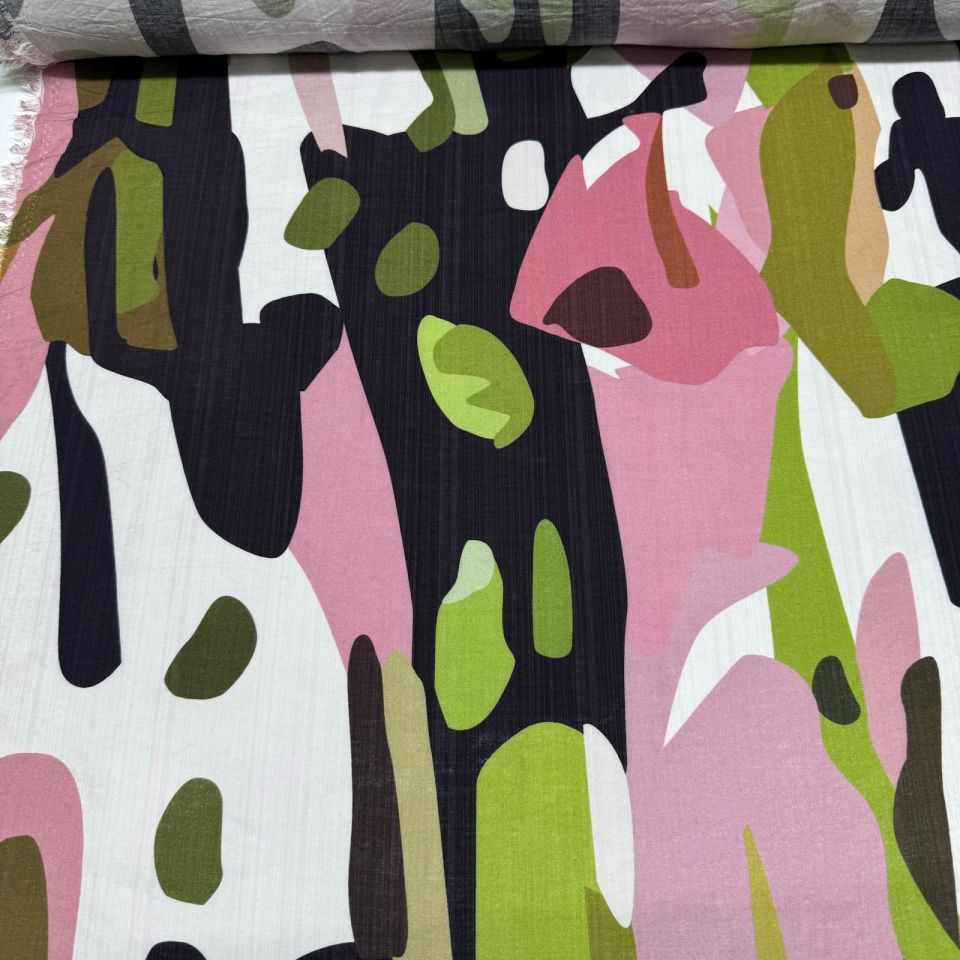 İpek Bambu Mango Şifon Kumaş Desenli Çok Renkli Çift En