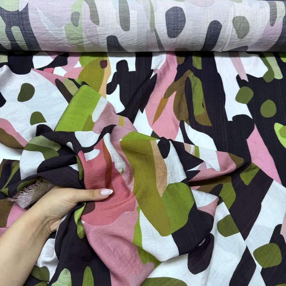 İpek Bambu Mango Şifon Kumaş Desenli Çok Renkli Çift En