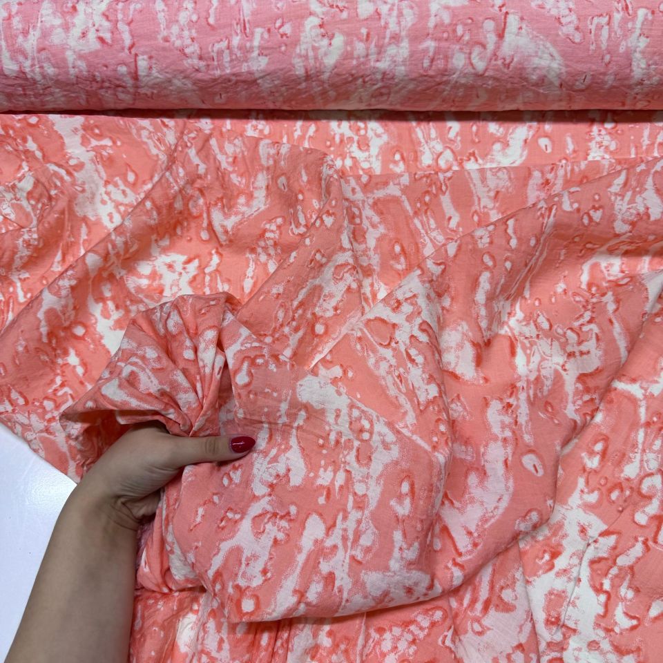 İpek Bambu Şifon Kumaş Çift En Desenli Somon Renk