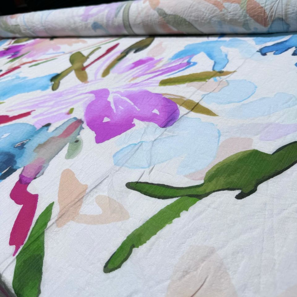 İpek Şifon Bambu Kumaş Çift En Çiçek Desenli