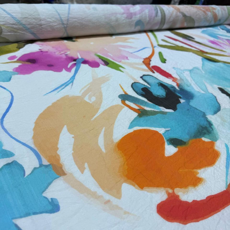 İpek Şifon Bambu Kumaş Çift En Çiçek Desenli