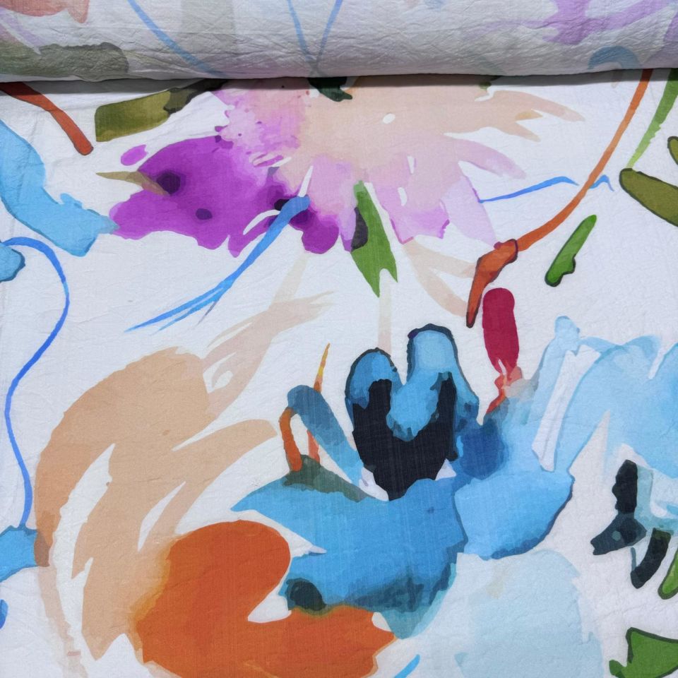 İpek Şifon Bambu Kumaş Çift En Çiçek Desenli