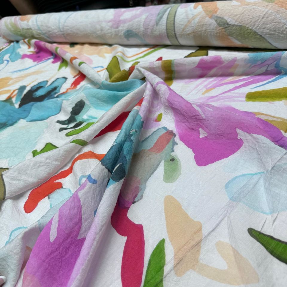 İpek Şifon Bambu Kumaş Çift En Çiçek Desenli