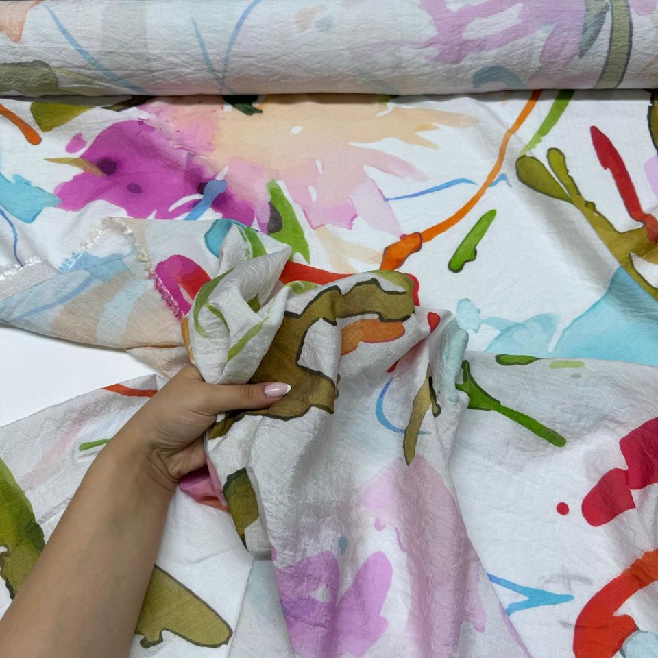 İpek Şifon Bambu Kumaş Çift En Çiçek Desenli