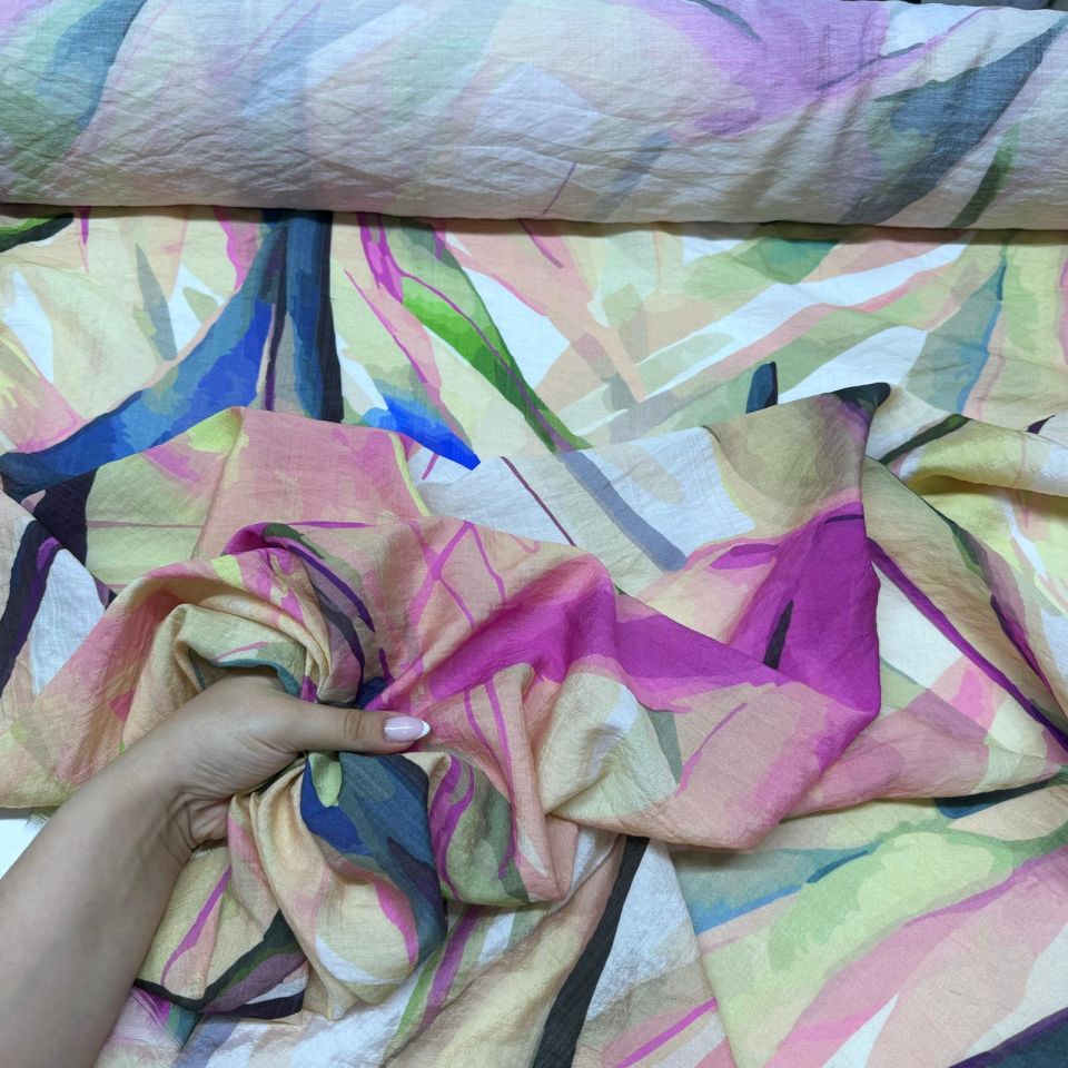 İpek Bambu Mango Şifon Kumaş Mor Renk Desenli Çift En