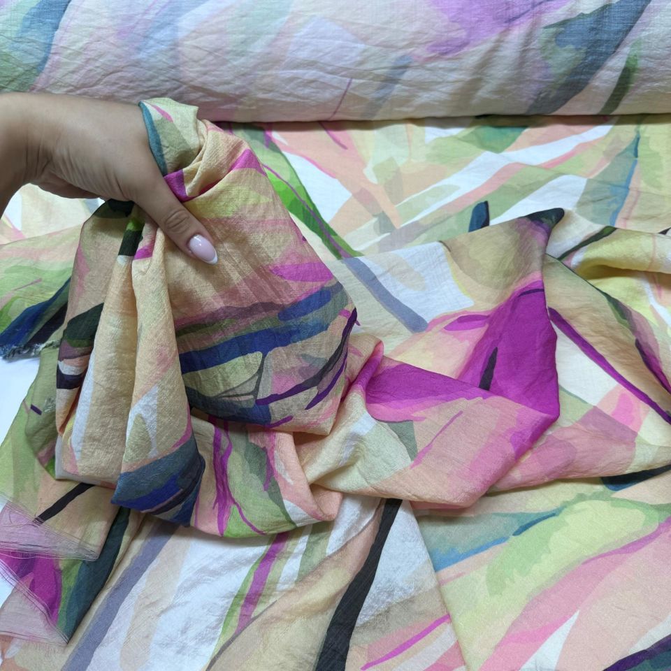 İpek Bambu Mango Şifon Kumaş Mor Renk Desenli Çift En