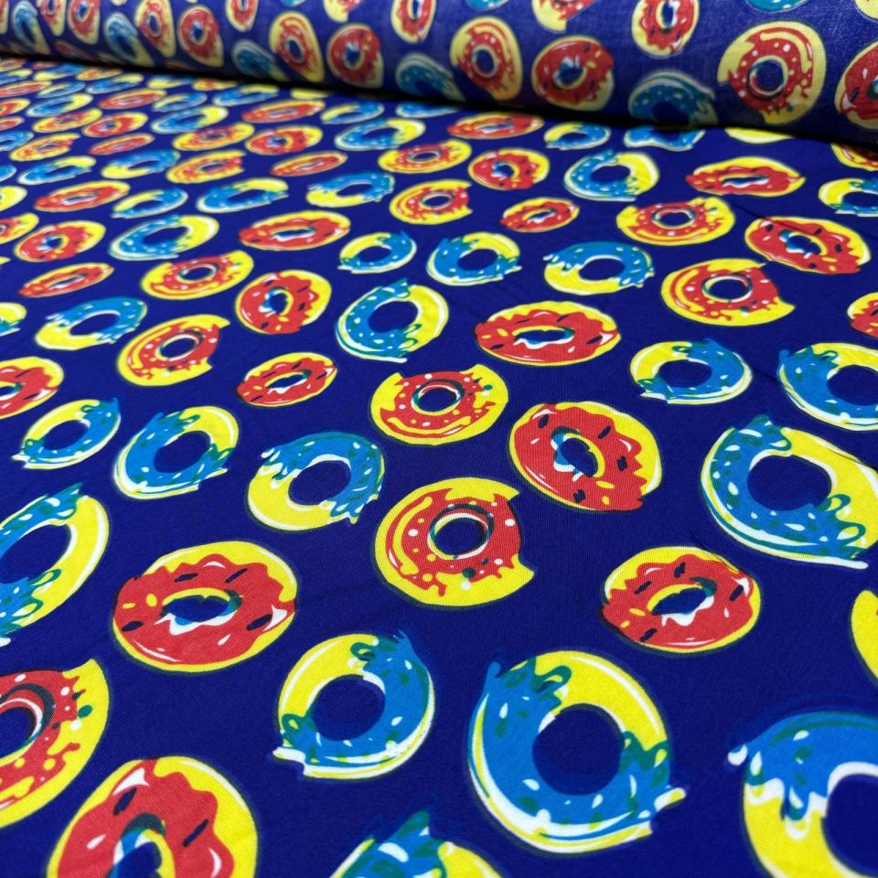 İthal Viskon Kumaş %100 Pamuk Renkli Donut Desenli Çift En