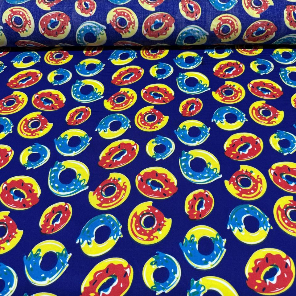 İthal Viskon Kumaş %100 Pamuk Renkli Donut Desenli Çift En