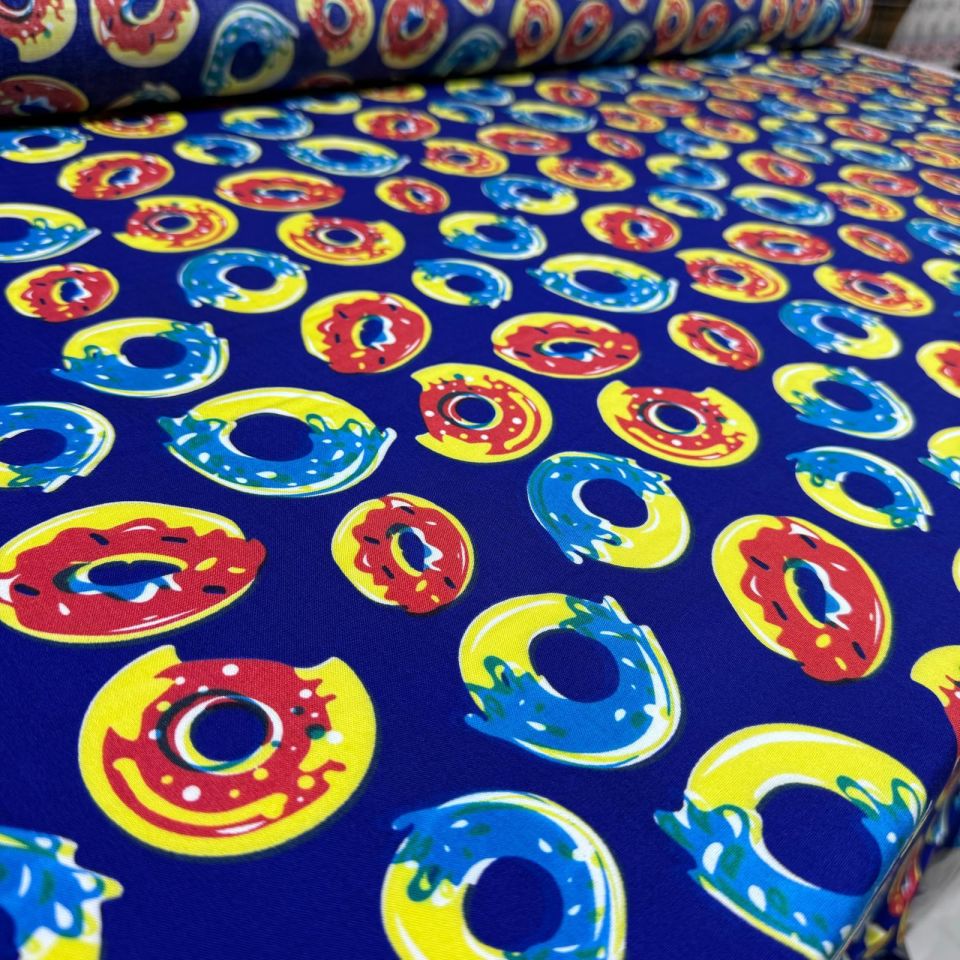 İthal Viskon Kumaş %100 Pamuk Renkli Donut Desenli Çift En