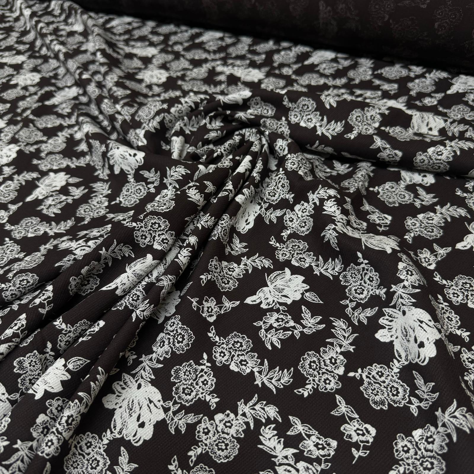 Fitilli Kord Empirme Viskon Kumaş En 180 cm Koyu Kahverengi Çiçek Desenli