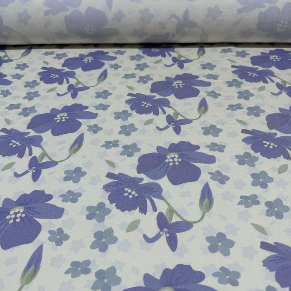 Belmando Viskon Kumaş %100 Pamuk Mor Çiçek Desenli Çift En