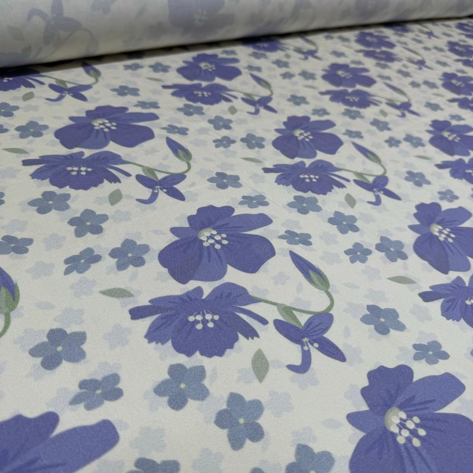 Belmando Viskon Kumaş %100 Pamuk Mor Çiçek Desenli Çift En