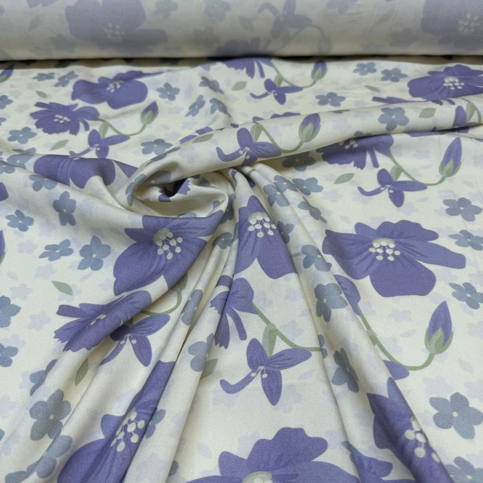 Belmando Viskon Kumaş %100 Pamuk Mor Çiçek Desenli Çift En