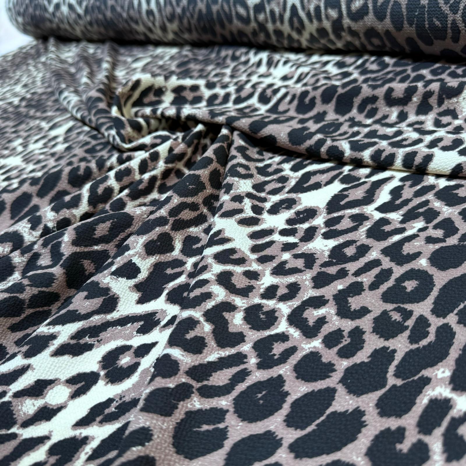 Krep Kumaş Çift En Leopar Desenli