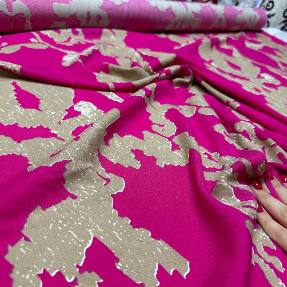 İthal Viskon Kumaş %100 Pamuk Desenli Pembe Renk Çift En