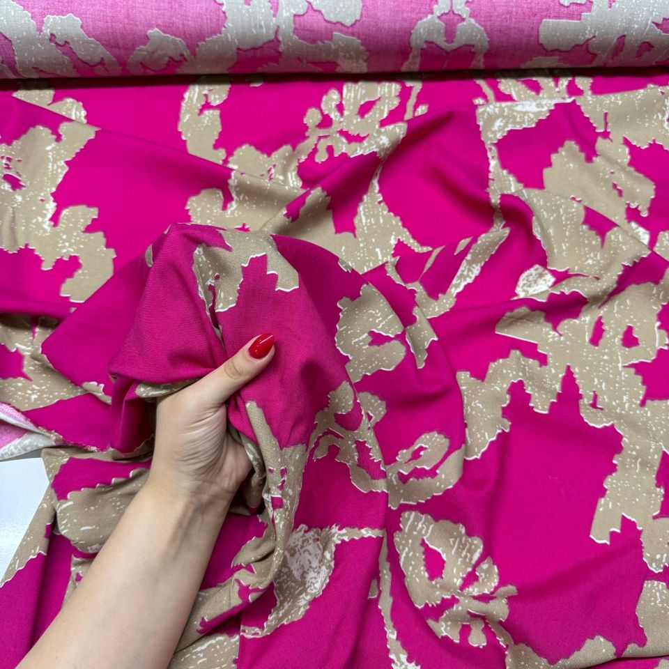 İthal Viskon Kumaş %100 Pamuk Desenli Pembe Renk Çift En