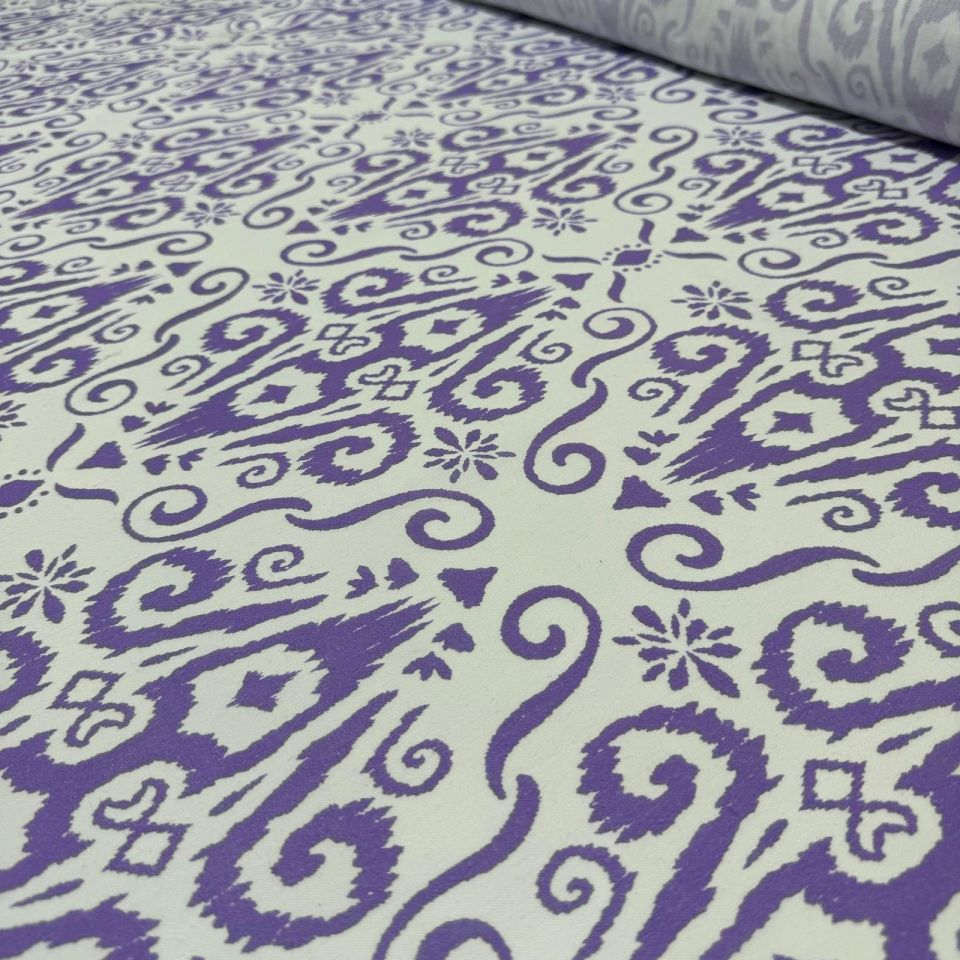 Krinkıl Kumaş Etnik Desenli Mor Renk Çift En %100 Pamuk