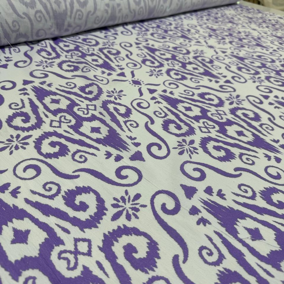 Krinkıl Kumaş Etnik Desenli Mor Renk Çift En %100 Pamuk