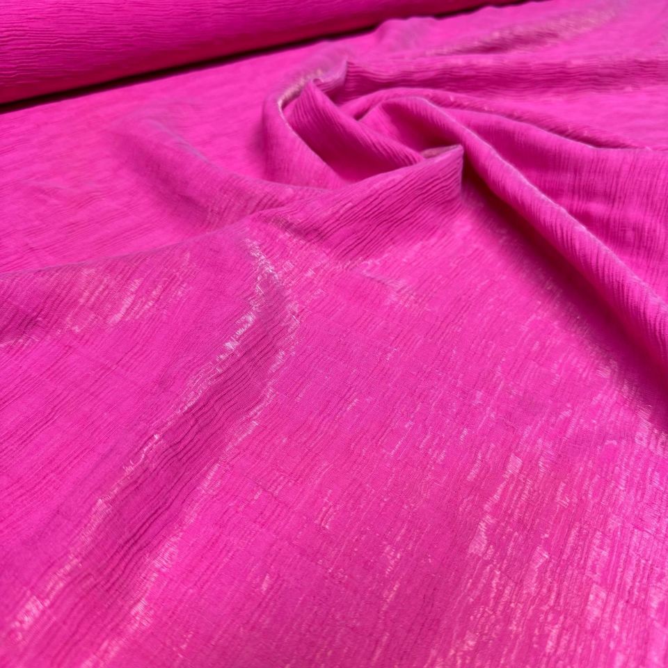Parlak Krinkıl Kumaş Işıltılı Pembe Renk Çift En