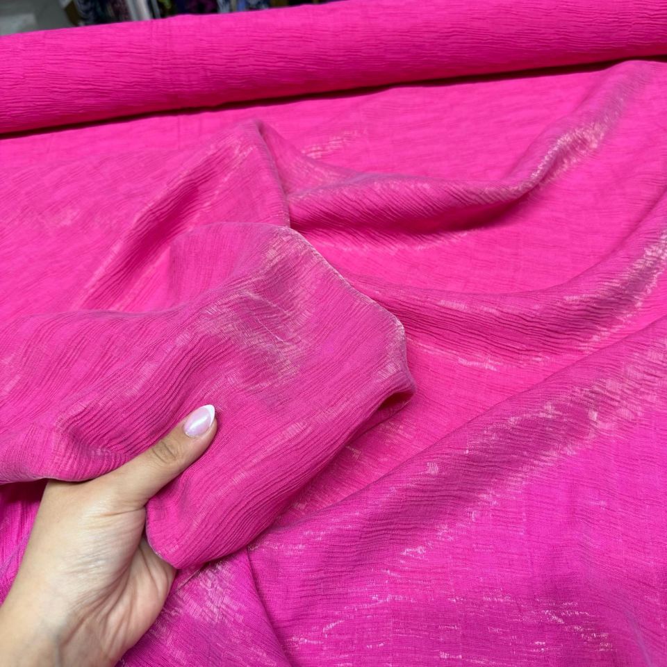 Parlak Krinkıl Kumaş Işıltılı Pembe Renk Çift En