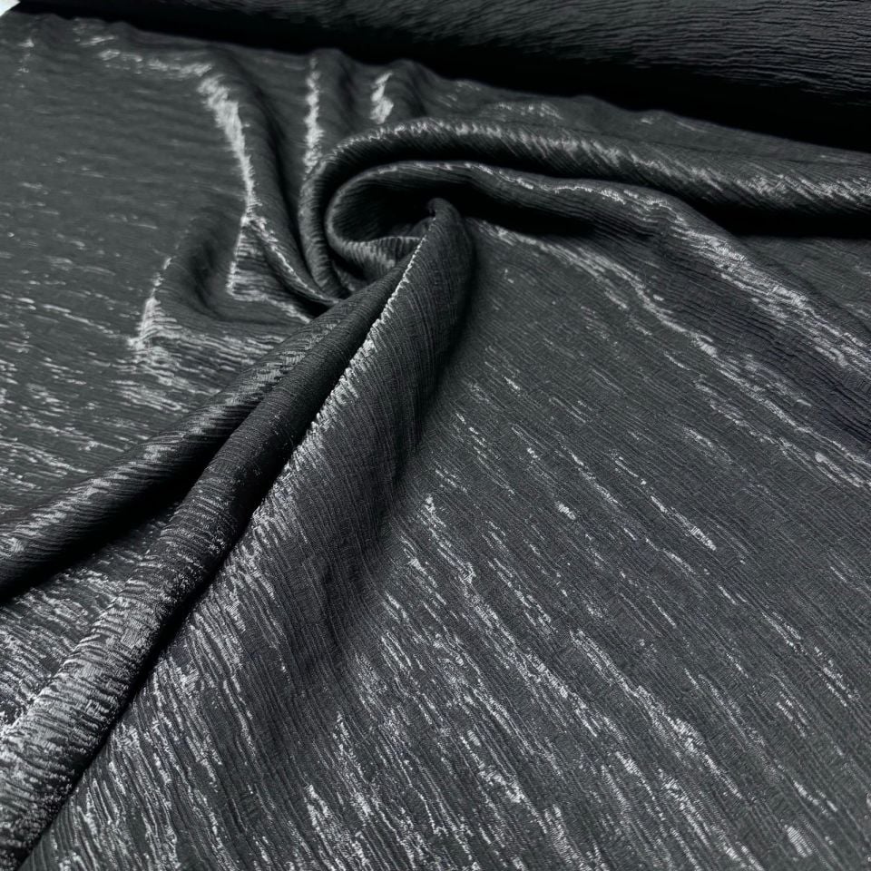Parlak Krinkıl Kumaş Çift En Siyah Renk Işıltılı