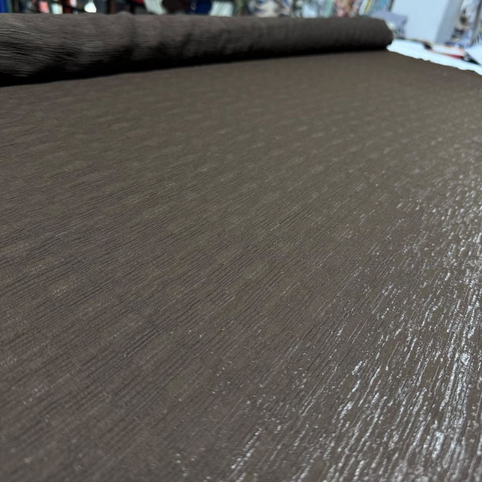 Parlak Krinkıl Kumaş Çift En Işıltılı Kahverengi