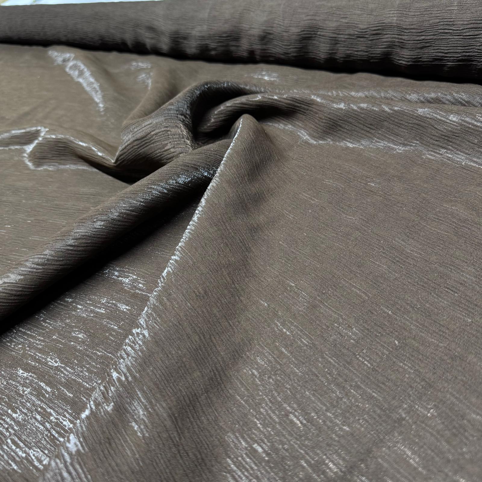 Parlak Krinkıl Kumaş Çift En Işıltılı Kahverengi