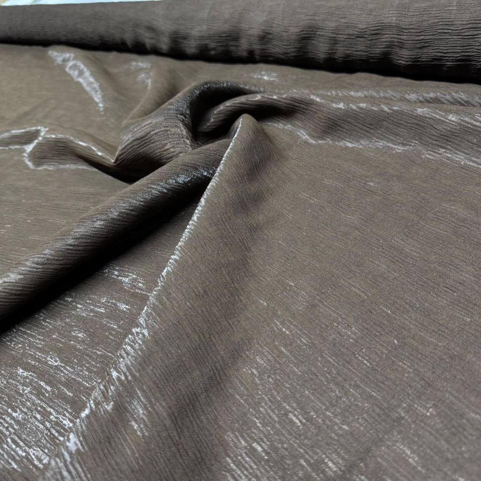 Parlak Krinkıl Kumaş Çift En Işıltılı Kahverengi