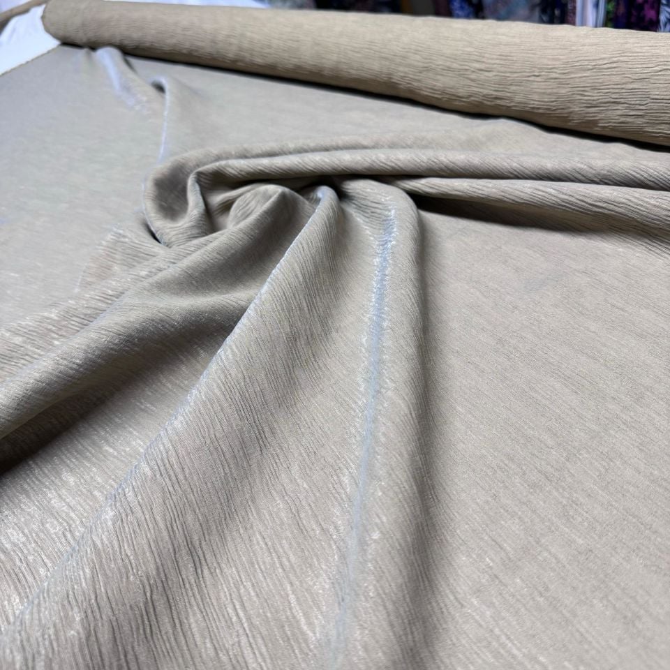 Parlak Krinkıl Kumaş Çift En Işıltılı Vizon Renk