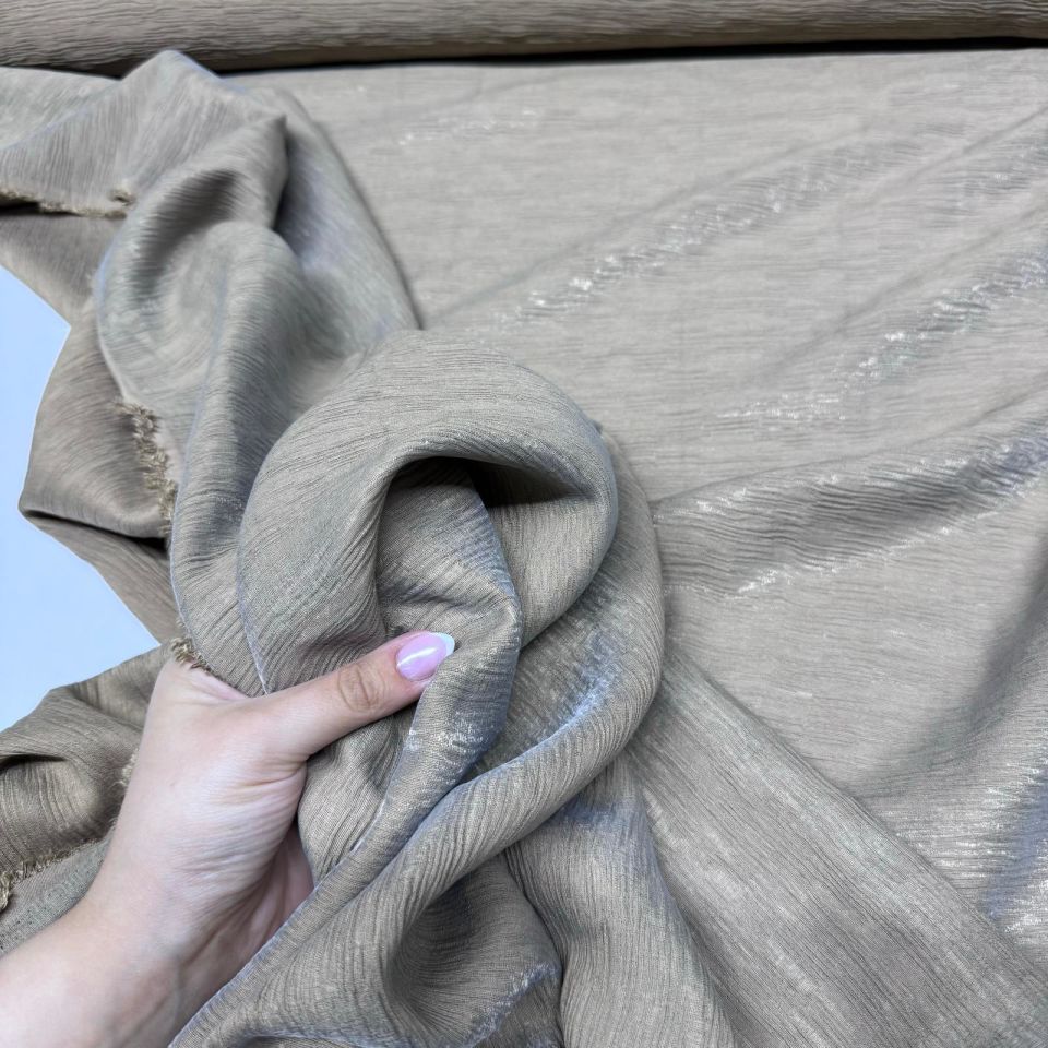 Parlak Krinkıl Kumaş Çift En Işıltılı Vizon Renk