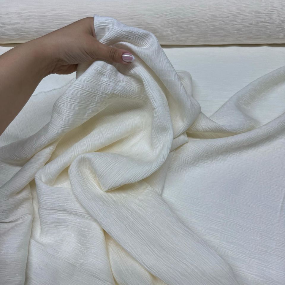 Parlak Krinkıl Kumaş Çift En Işıltılı Ekru Renk
