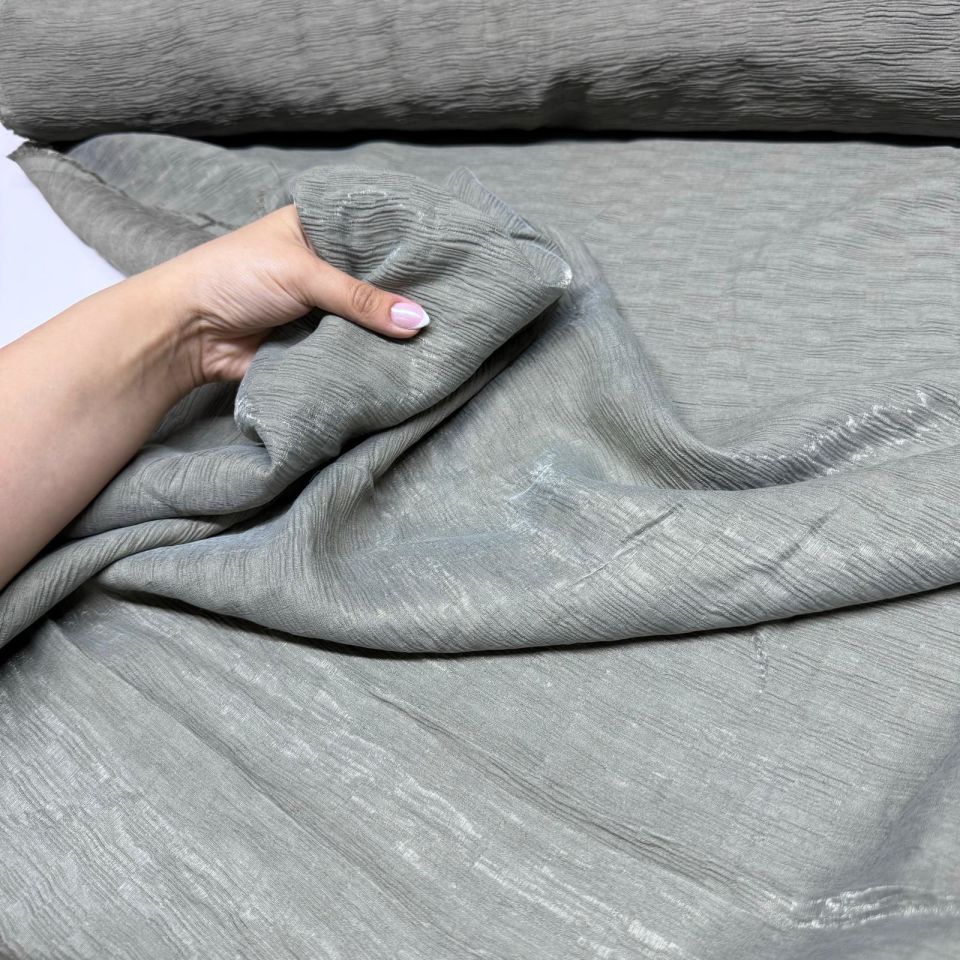 Parlak Krinkıl Kumaş Çift En Işıltılı Koyu Vizon Renk