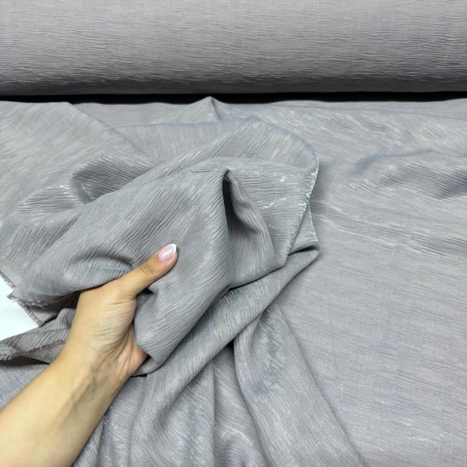 Parlak Krinkıl Kumaş Çift En Işıltılı Gri Renk