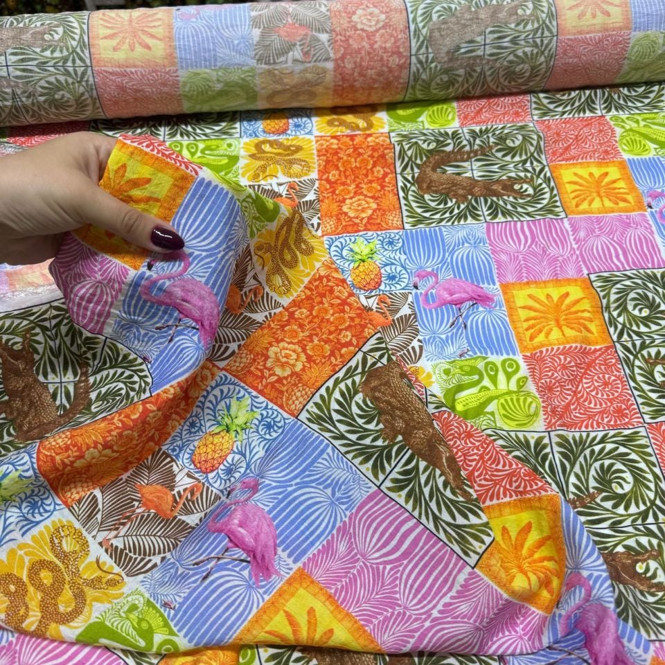 Ayrobin Kumaş Modal Çift En Desenli Çok Renkli