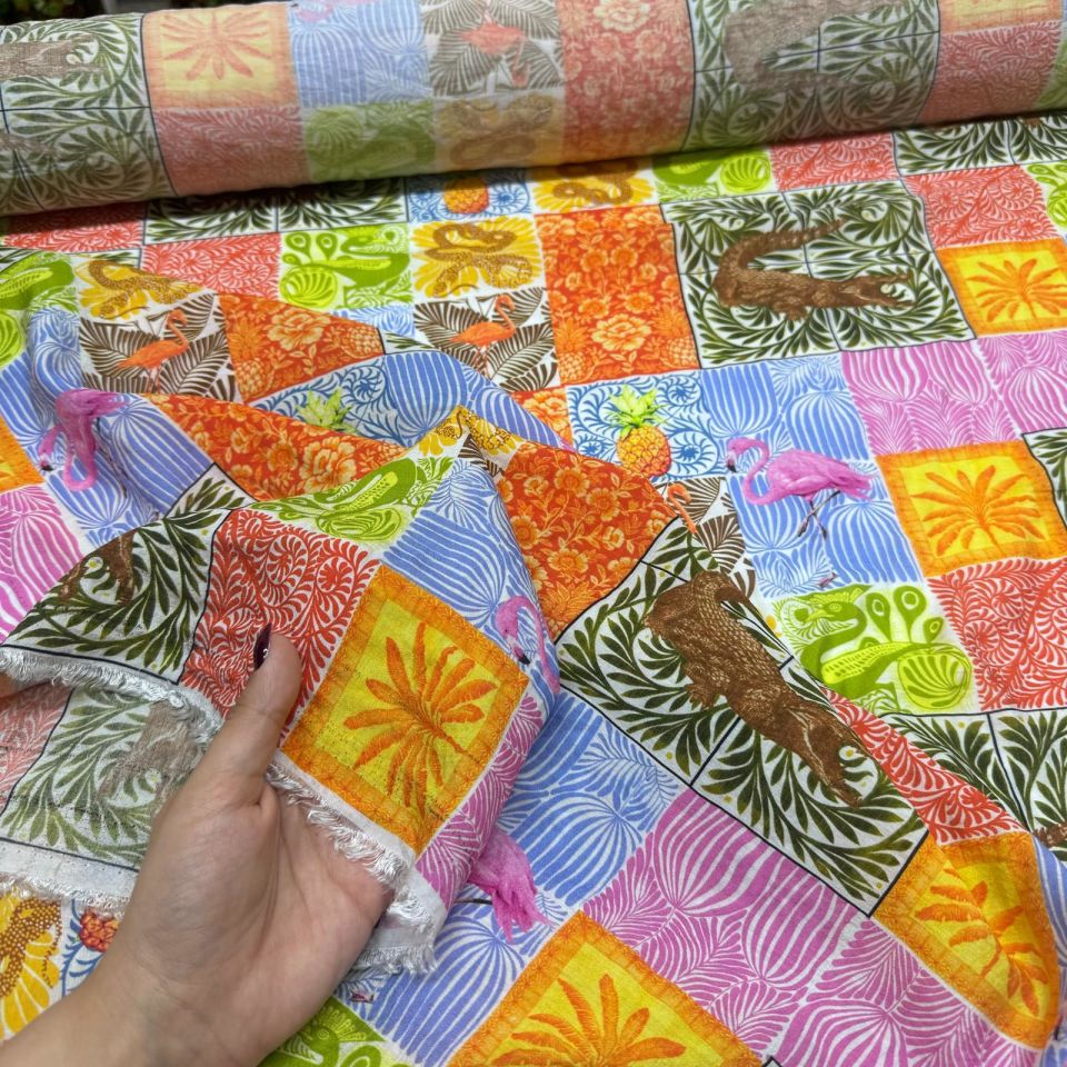 Ayrobin Kumaş Modal Çift En Desenli Çok Renkli