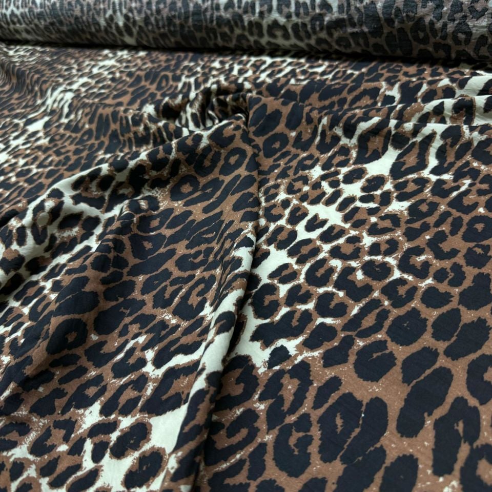Ayrobin Kumaş Modal Çift En Leopar Desenli Kahverengi