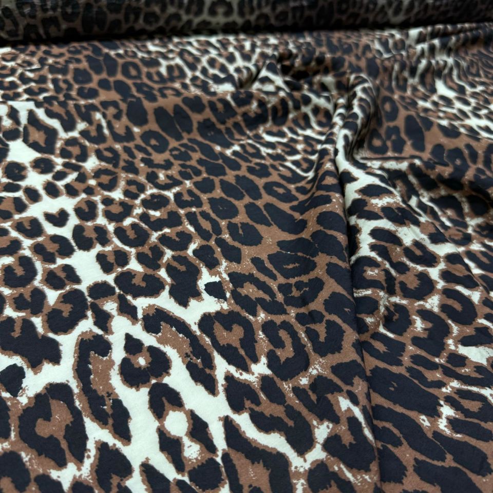 Ayrobin Kumaş Modal Çift En Leopar Desenli Kahverengi