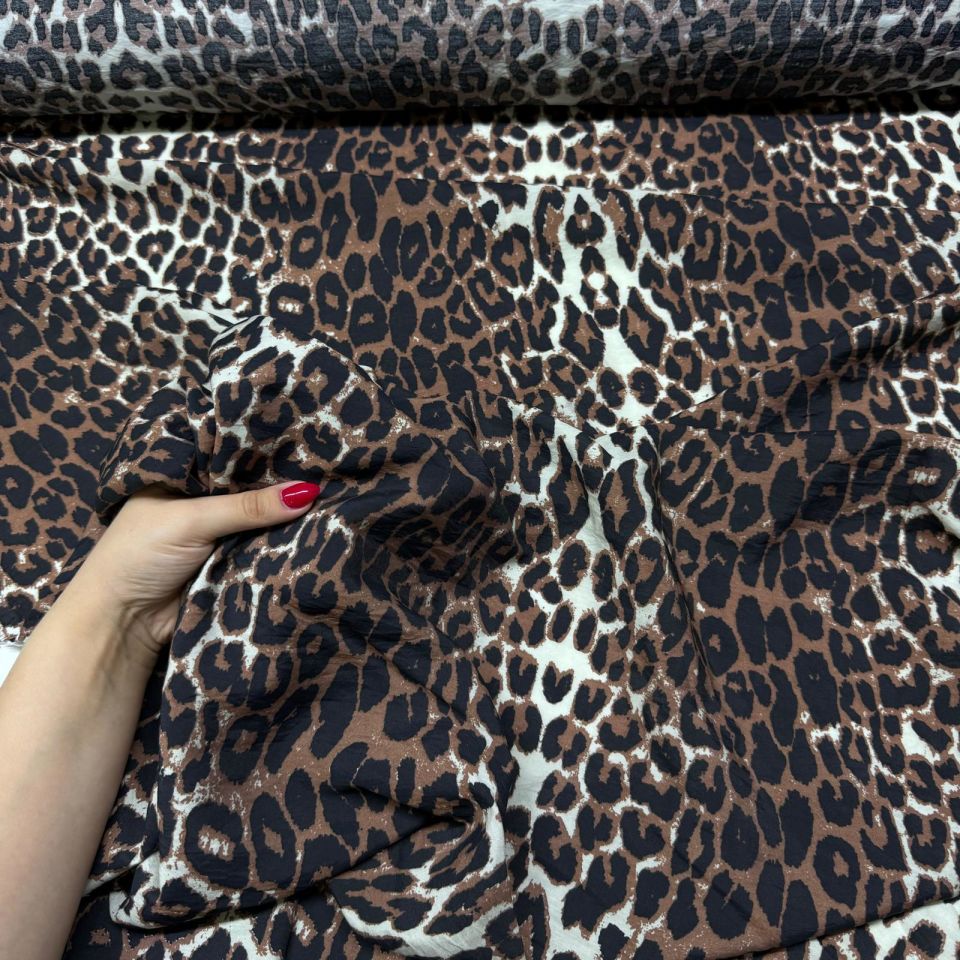 Ayrobin Kumaş Modal Çift En Leopar Desenli Kahverengi