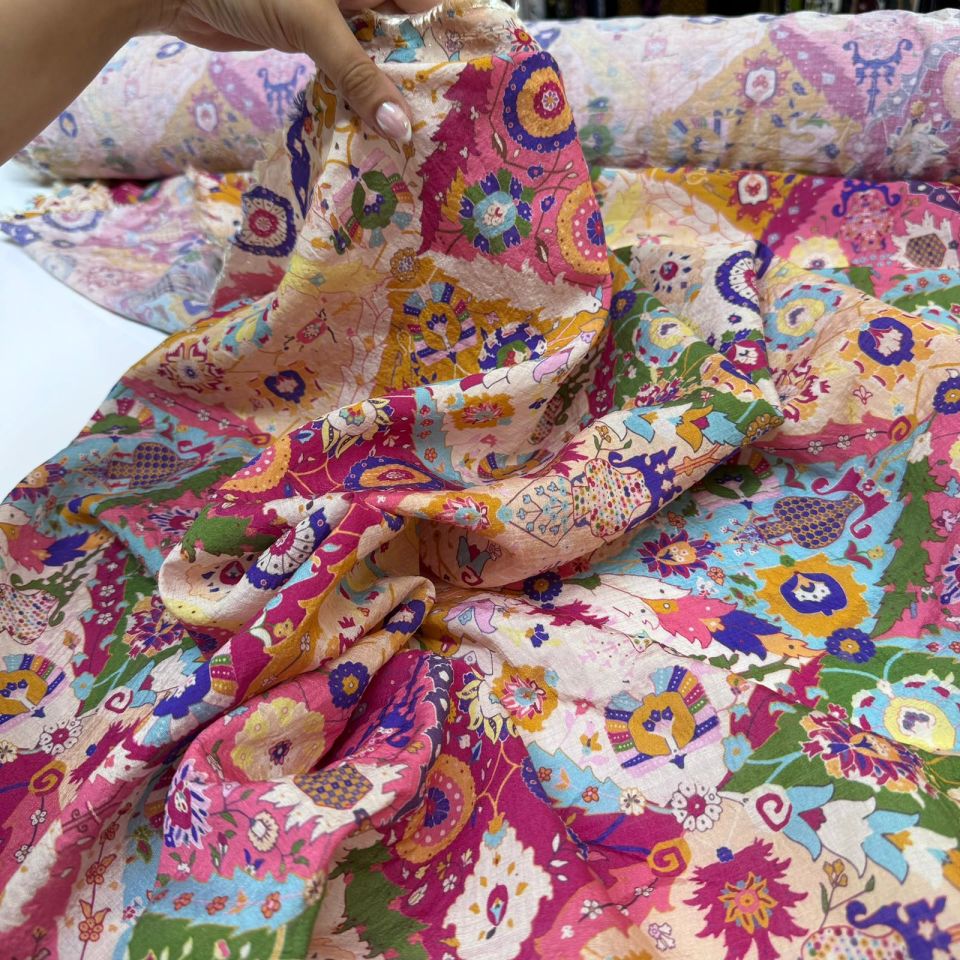 Ayrobin Kumaş Modal Çift En Desenli Çok Renkli Etnik Desenli