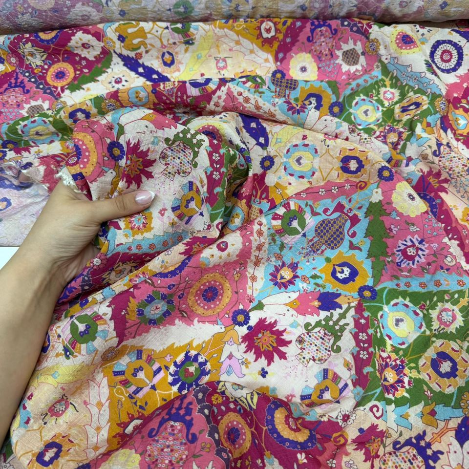 Ayrobin Kumaş Modal Çift En Desenli Çok Renkli Etnik Desenli