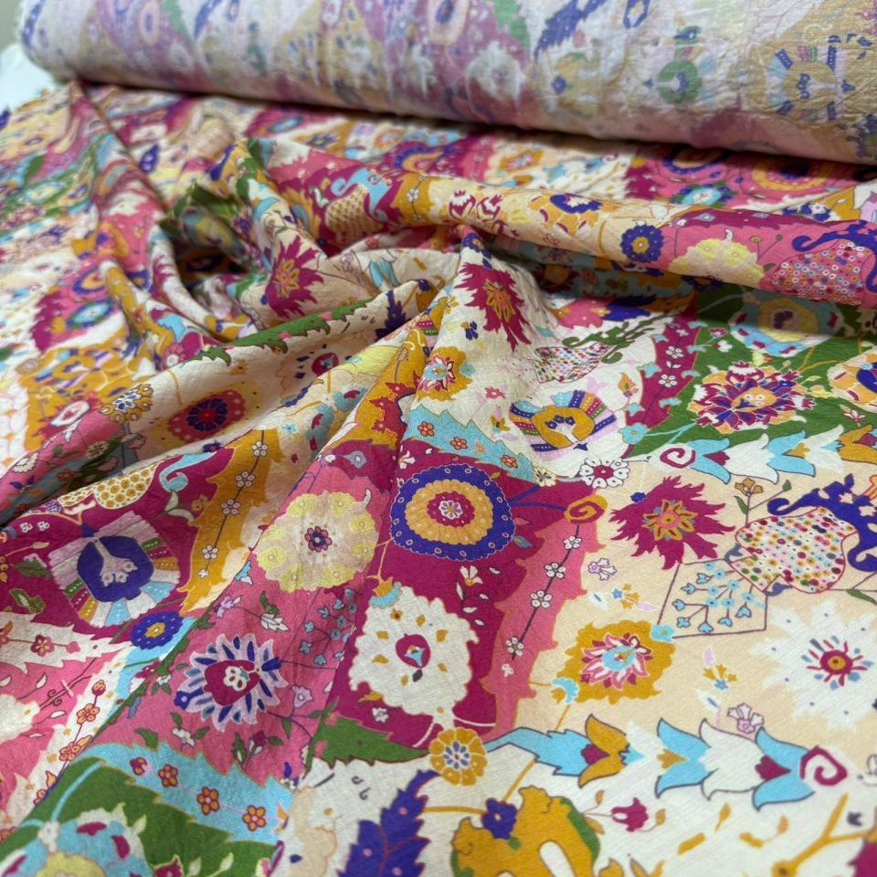Ayrobin Kumaş Modal Çift En Desenli Çok Renkli Etnik Desenli