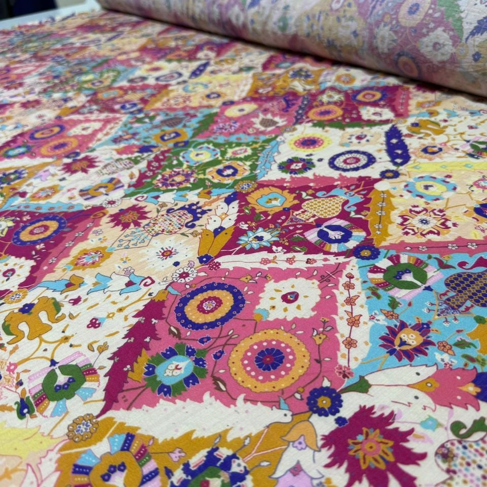 Ayrobin Kumaş Modal Çift En Desenli Çok Renkli Etnik Desenli