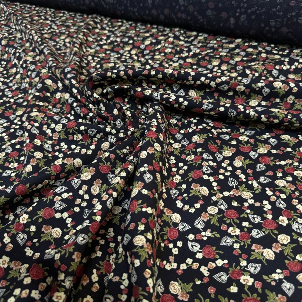 Fitilli Kord Empirme Viskon Kumaş En 180 cm Kiremit Çiçek Desenli