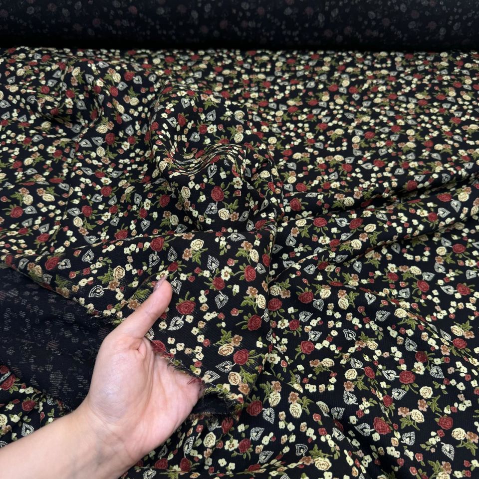 Fitilli Kord Empirme Viskon Kumaş En 180 cm Kiremit Çiçek Desenli