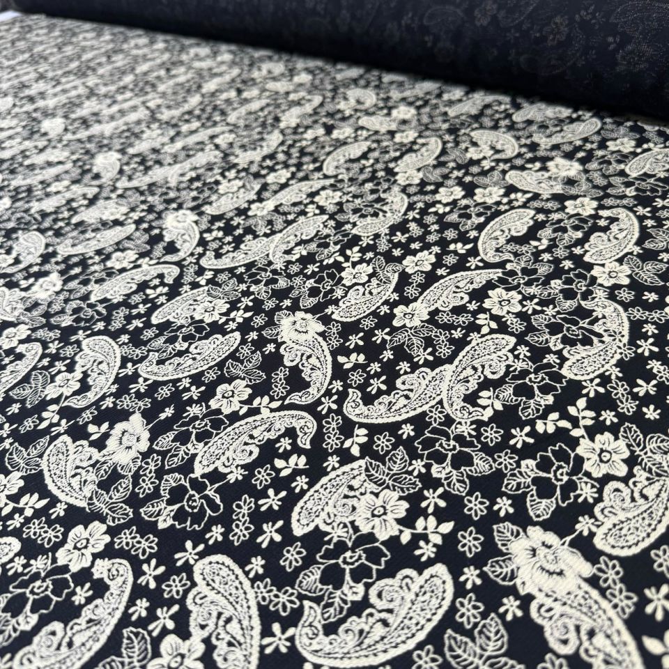 Fitilli Kord Empirme Viskon Kumaş En 180 cm Şal Desen Çiçekli Siyah