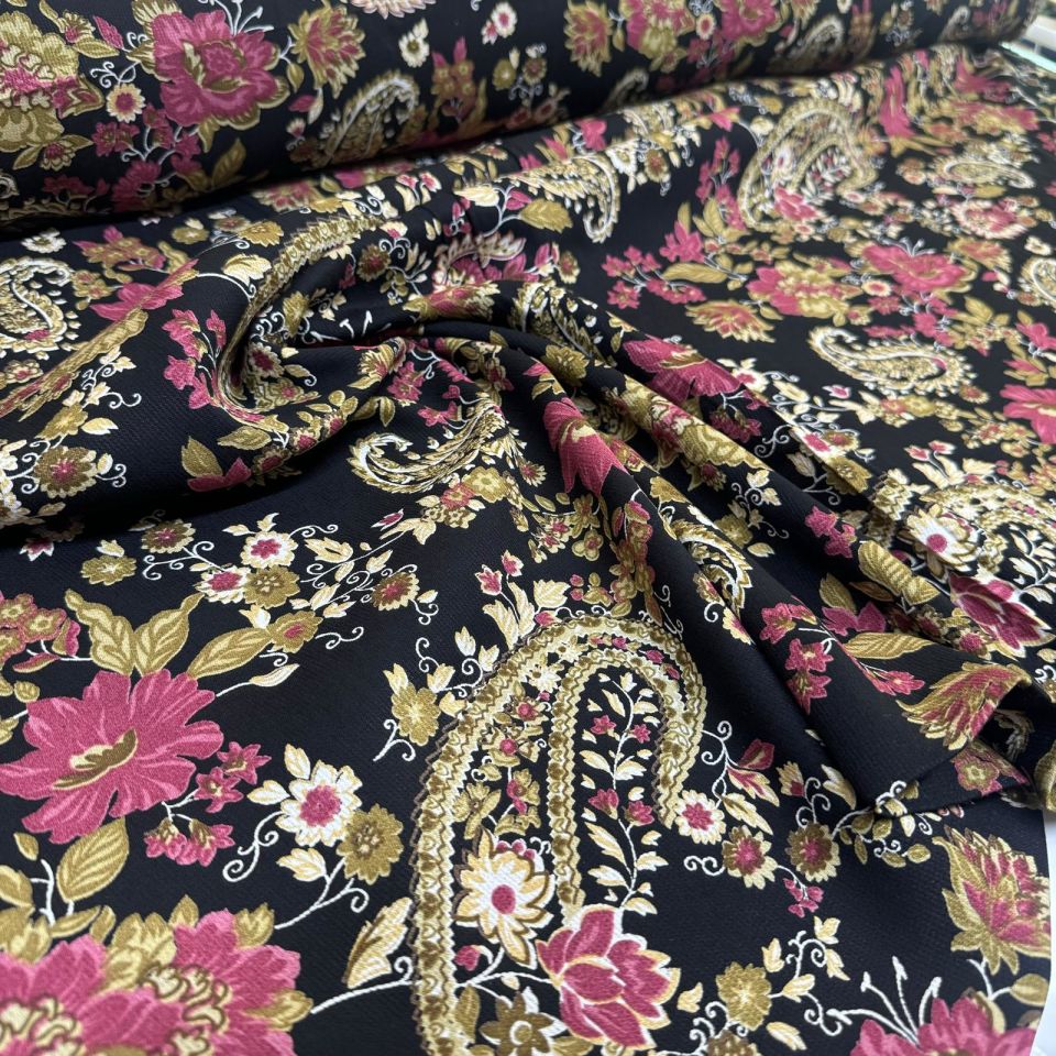 Fitilli Kord Empirme Viskon Kumaş En 180 cm Pembe Çiçek Desenli