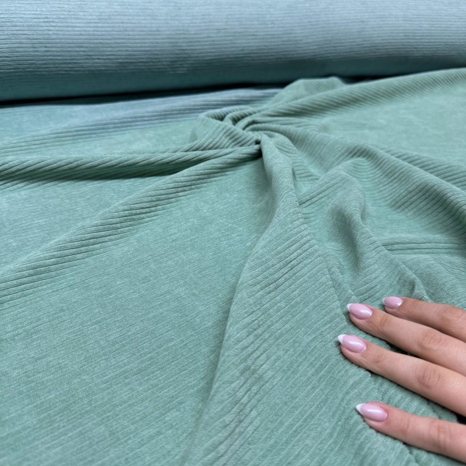 İtalyan Fitilli Kadife Kumaş Çift En Su Yeşili