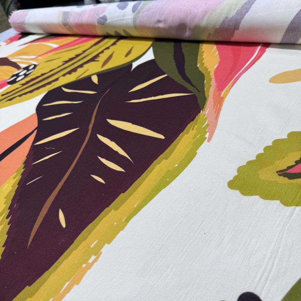 Organik Pamuk Şile Bezi Kumaş %100 Pamuk Yaprak Çiçek Desenli Hardal Çok Renkli