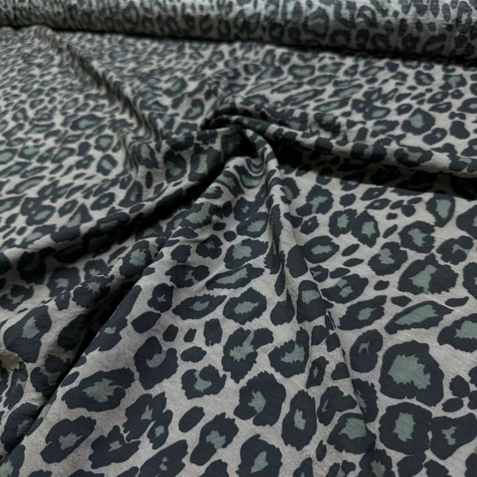 Ayrobin Kumaş Modal Çift En Leopar Desenli Gri Renk